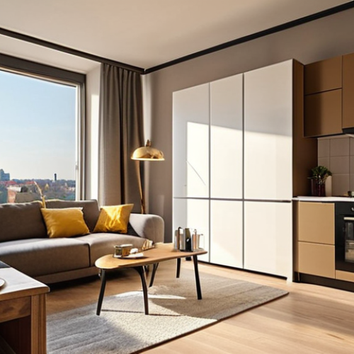 **

> A cozy, modern apartment interior in Warsaw, Poland. Focus on the "stan techniczny" (technical condition) with high-quality finishes, new appliances, and lots of natural light. In the background, show a glimpse of Warsaw's skyline. The overall feeling should be "ready to move in" and desirable. Consider "złoty" (golden) hour lighting for a warm and inviting mood. Style: photorealistic.

**