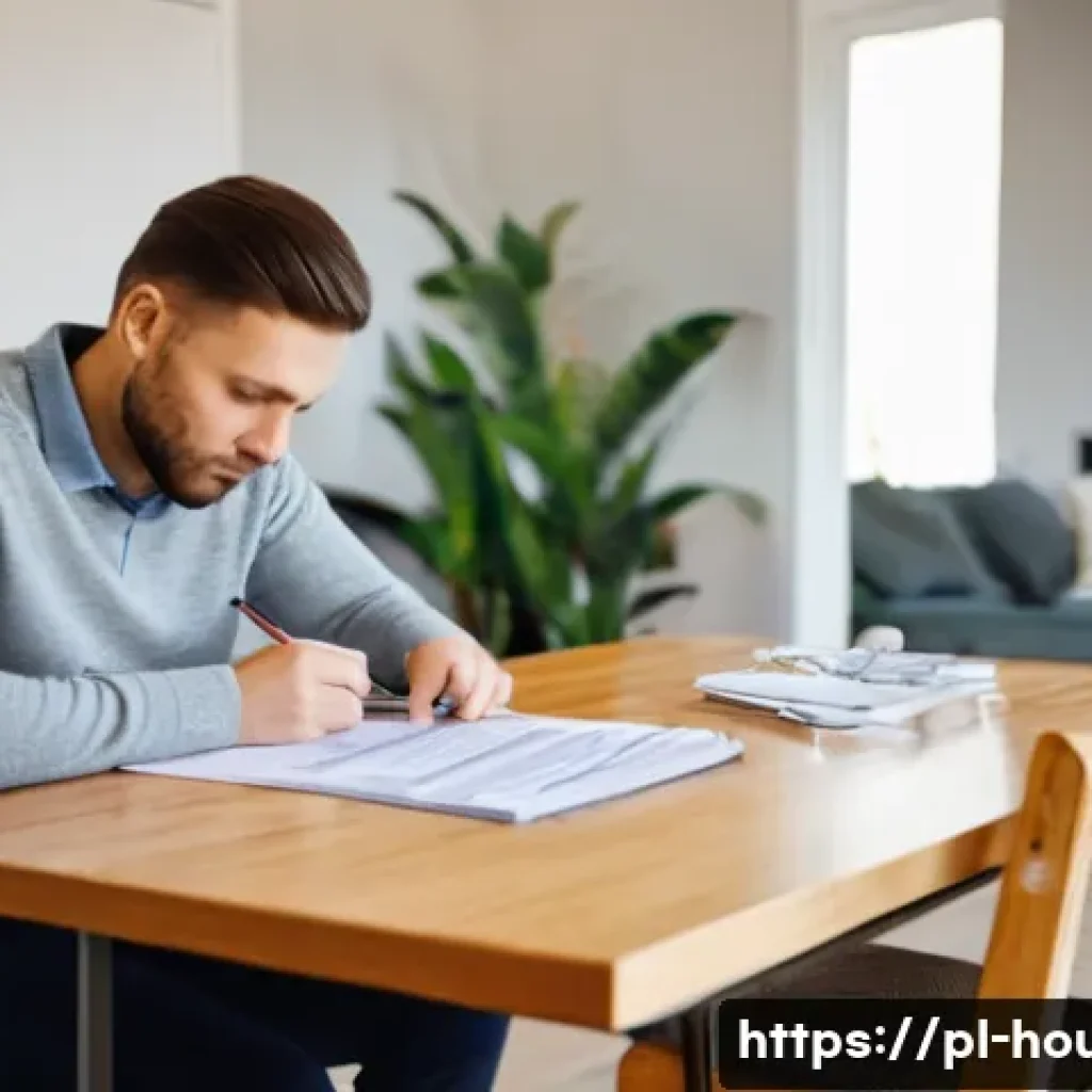 부동산 계약 해지 사례 - **Prompt: Overwhelmed by Real Estate Documents**
A realistic photograph of a young Polish couple...