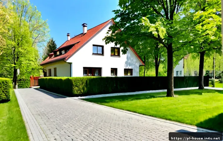 공원 인근 주택 가치 - Photorealistic exterior of a well-maintained modern family house in a quiet Polish neighborhood besi...